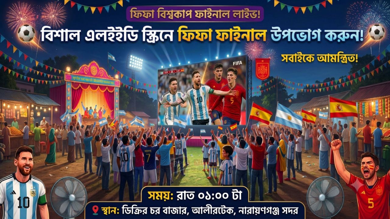 ডিক্রির চর বাজারে বিশাল এলইডি স্ক্রিনে ফিফা বিশ্বকাপ ফাইনাল; থাকবে সাংস্কৃতিক অনুষ্ঠান
