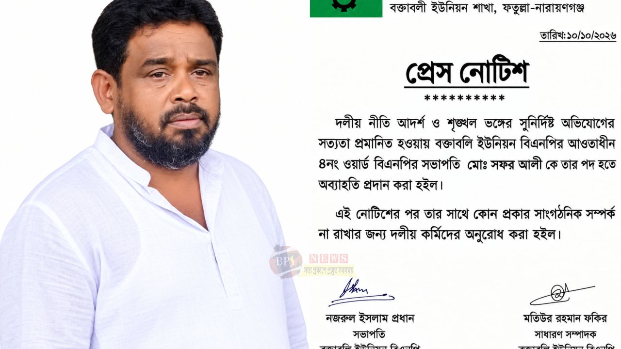 বক্তাবলীতে দলীয় শৃঙ্খলাভঙ্গের অভিযোগে বিএনপি নেতা সফর আলীকে অব্যাহতি