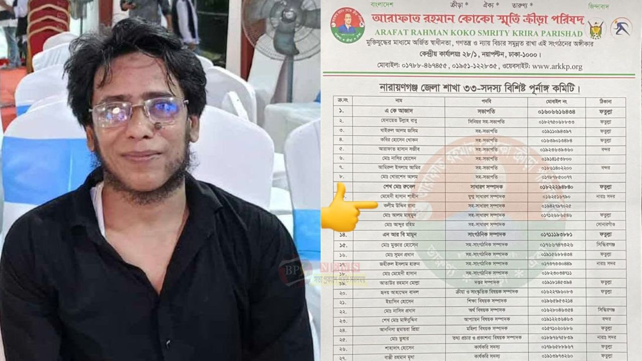 আরাফাত রহমান কোকো স্মৃতি ক্রীড়া পরিষদের নারায়ণগঞ্জ জেলা কমিটিতে কলীম উদ্দীন রানা 